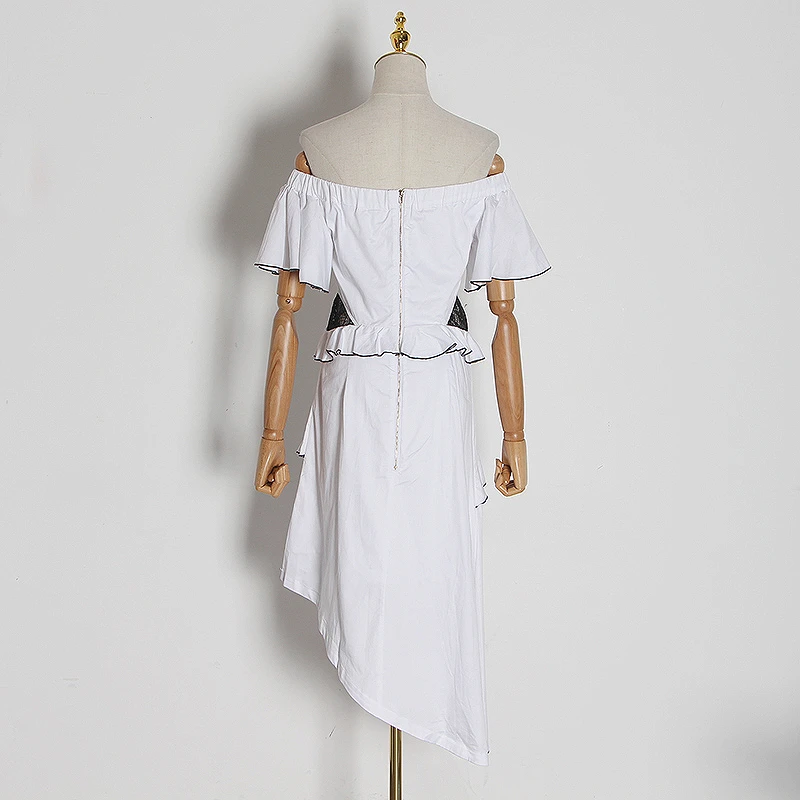 

Women Off Shoulder Dress Summer Asymmetric Tiered Ruffles Midi Dress