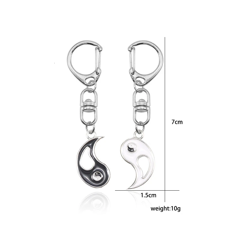 

DIY Best Friend Keychain For Women Men Hollow Black White Taiji Pendant Accessories Couple Keychain Charms Jewelry Gift 2019