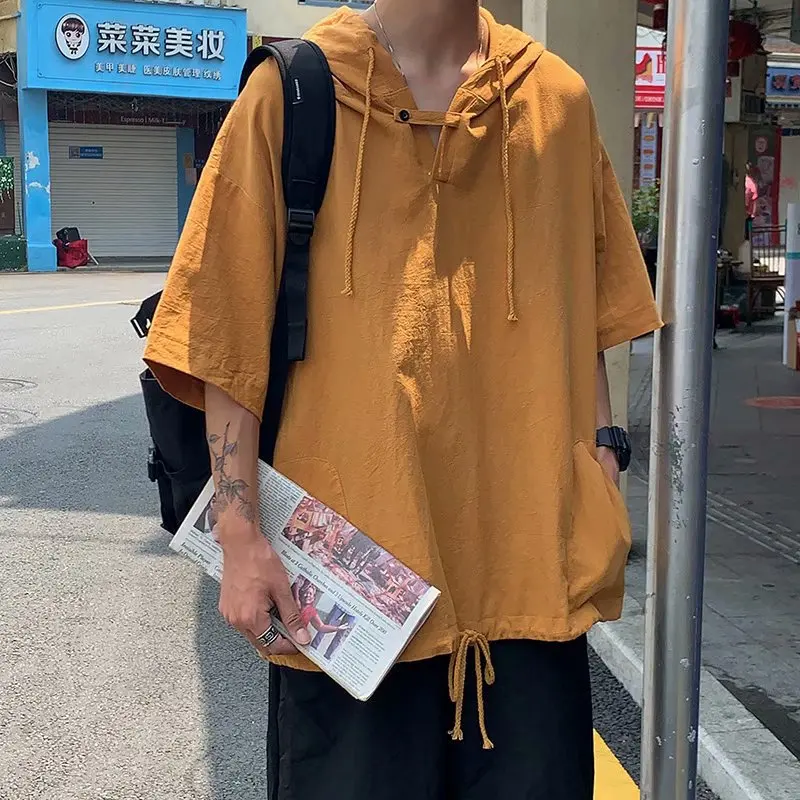 

2021 Half Sleeve Short Sleeve T-shirt Men's Hooded Casual Loose Top Wear Hip Hop Trend Half Sleeve men clothing