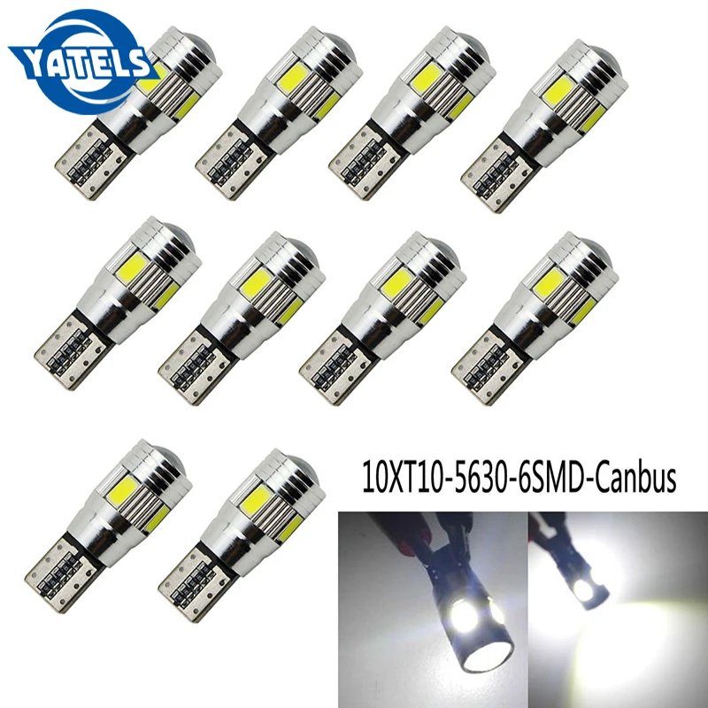 10 шт. T10 W5W 194 5630 Светодиодный автомобильные лампы 6 SMD HID CANBUS ERROR FREE автомобиля