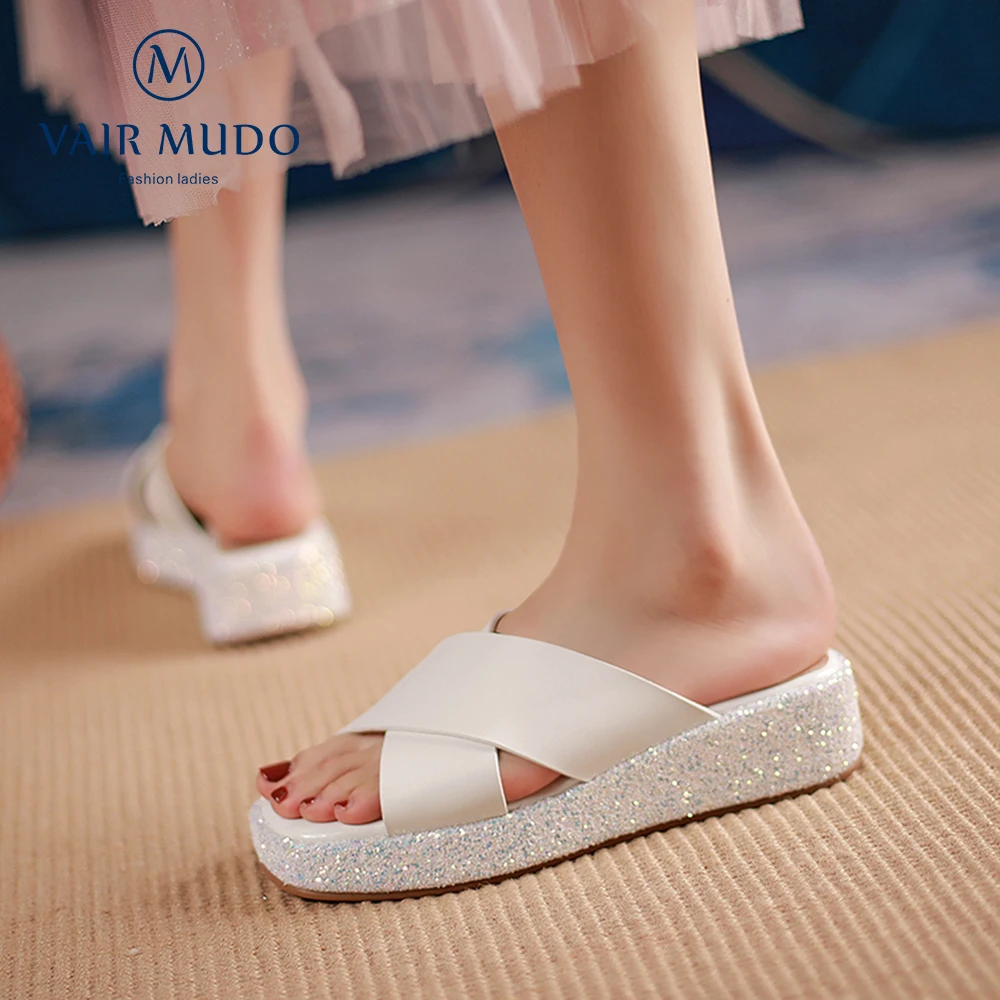 

VAIR MUDO Summer Women Slides Genuine Leather Thick Bottom Waterproof Platform Outside Concise Solid Adult Elegant Shoes LT31L