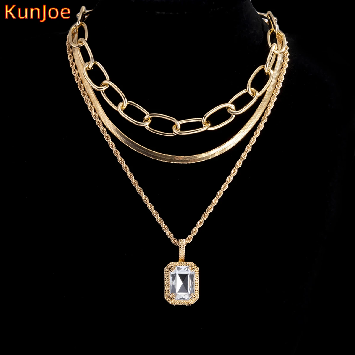

KunJoe Fashion New Crystal Pendant Necklace Women Gold Color Snake Chain Multilayer Punk Necklace Bohemia Hip Hop Jewelry 2021