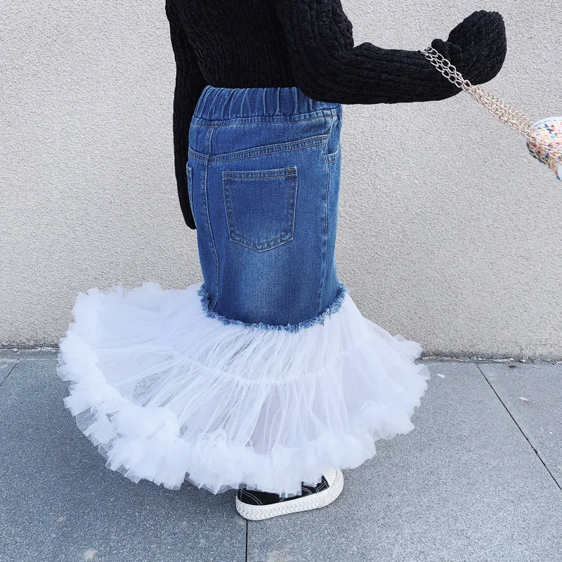 Детская юбка для девочек пачка детская одежда из тюля с обеих сторон джинсы