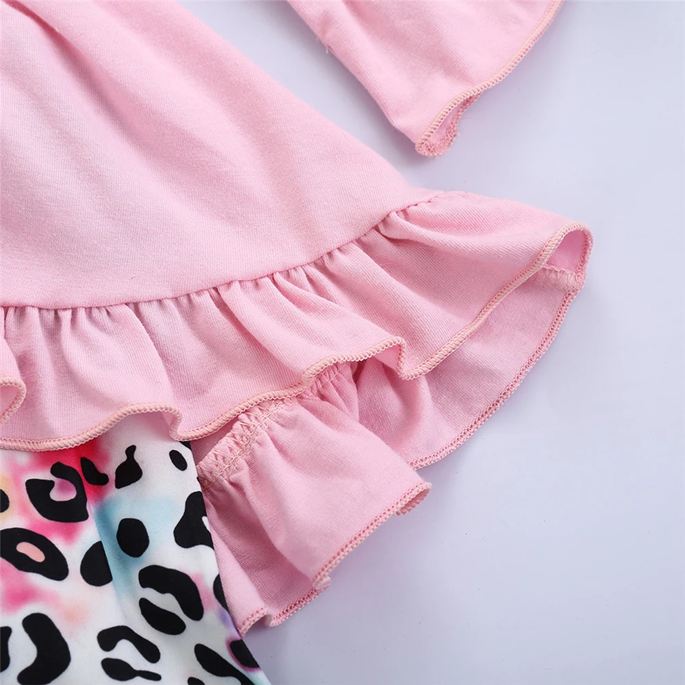 

Mudkingdom Baby Girls Outfits Froral Leopard Print Long Sleeve Children Clothing Set Ruffle Autumn Kids Clothes