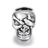 stainless steel skull bead polished 8mm large hole ring beads metal slide charm accessories for diy bracelet jewelry making