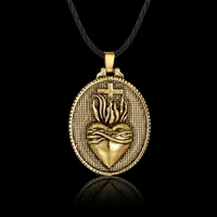 vintage christian sacred heart of jesus cross pendant necklace retro mens golden catholic religious pendant chain necklace