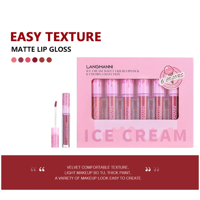 

6Pcs/Set Langmanni Matte Lip Gloss Pearlescent Diamond Long-lasting Non-fading*