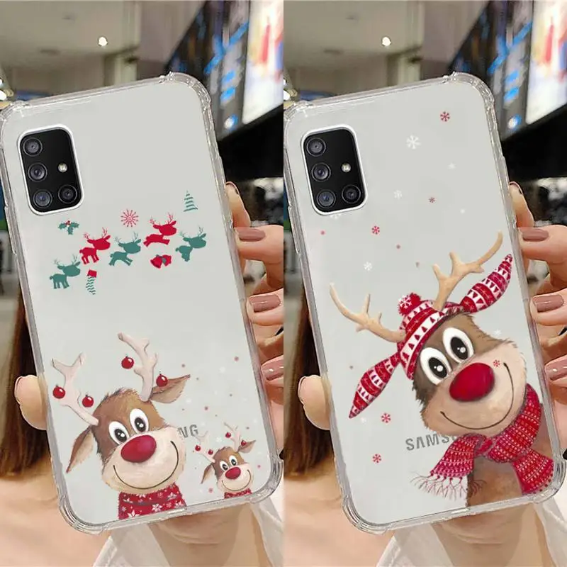 

New Year Merry Christmas Elk Snowflake Phone Case Transparent For Samsung Note A 7 8 10 20 50 51 71 90 20 11 81 e LITE Ultra PRO