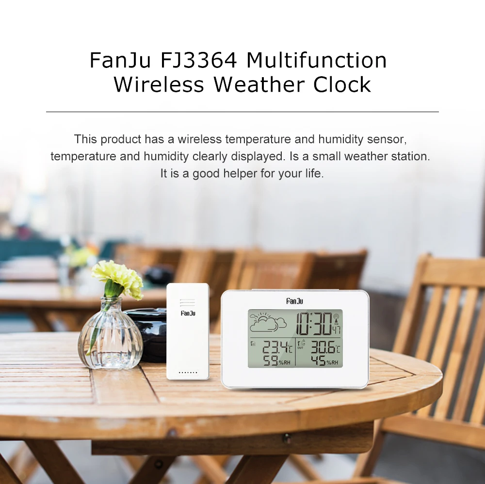 FanJu FJ3364W будильник часы цифровые часы беспроводной датчик температуры и влажности, повтор, настольные часы DCF метеостанция