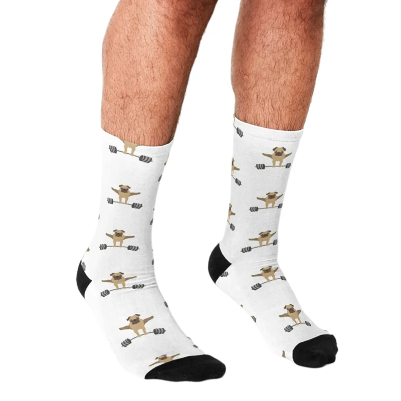 

Funny Men socks Cartoon LIFTING pugs pattern Printed hip hop Men Happy Socks cute boys street style Crazy novelty Socks for men