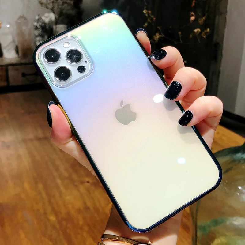 Gradient Rainbow Laser Clear Phone Case For iPhone 14 Pro Max 13 12 Mini 11 X XS XR 7 8 Plus SE Colorful Transparent Soft Cover
