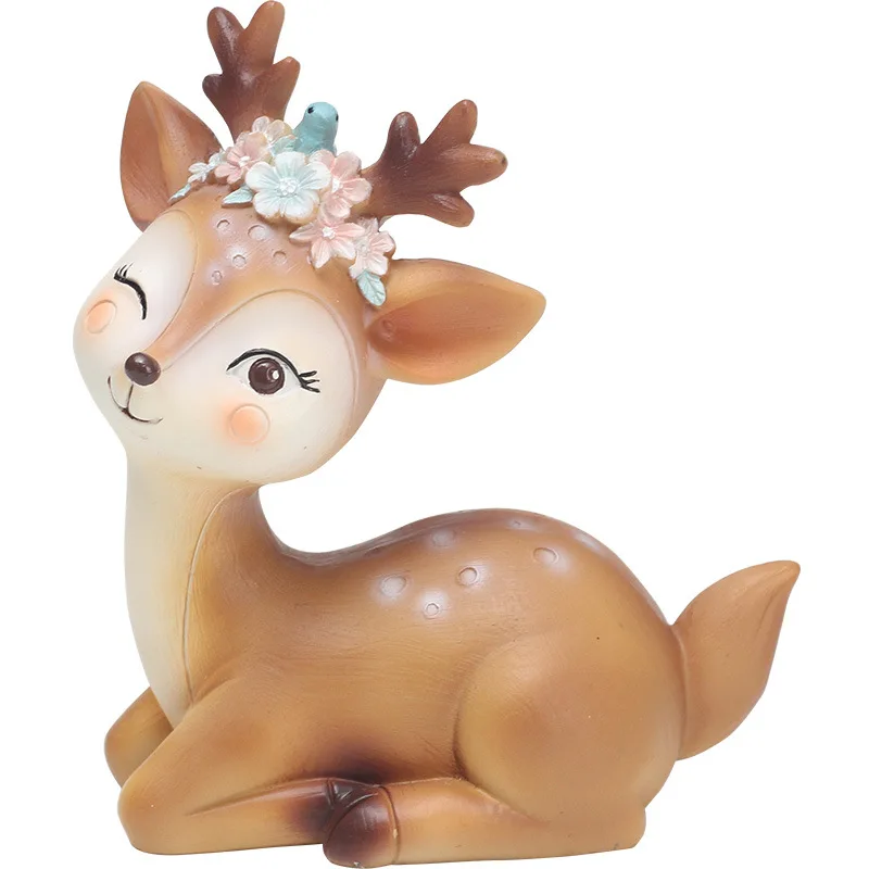 

Resin Lovely Sika Deer Sculpture Crafts Car Interior Decoration Objects Cute Ornament Study Office Desk Figurine Doll For Girls