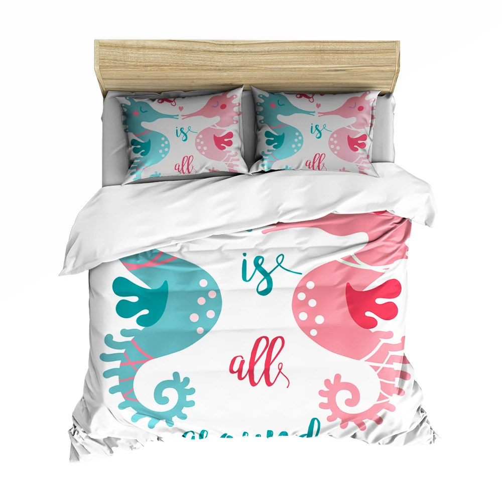 Комплект постельного белья с рисунком розовой синей морской лошади пододеяльник