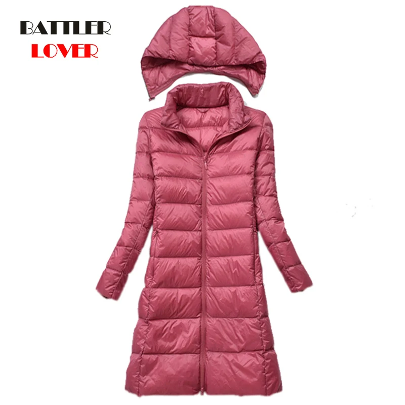 

90% White Duck Down Coat Women Ultra Light Down Jackets 2019 Winter New Women's Long Down Coat Females Hooded Parka with Hat