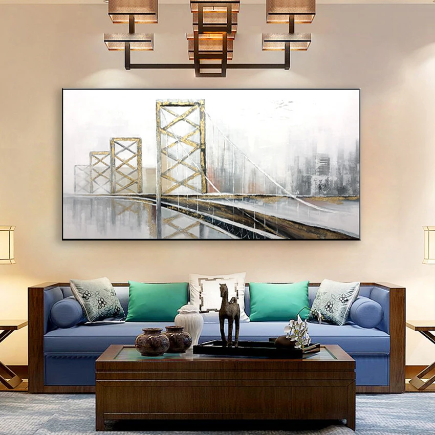 Современный городской мост пейзаж картина для украшения дома стены ручная
