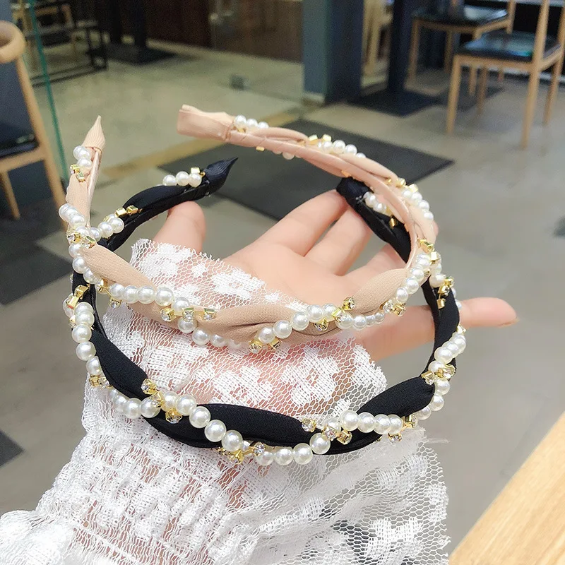 

NEW Fashion Luxurious Pearls Rhinestone Hair Hoop Headband Hairband for Women Girls Gauze Hair Band Hair Accessories