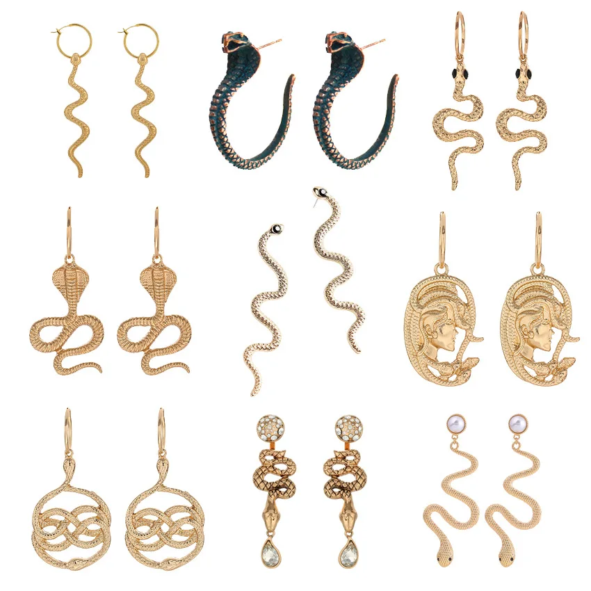 

L'Amour&Ma New Fashion Gold Color Snake-Shaped Micro Zirconia Punk Earrings For Women Party Daiting Jewerly Gift