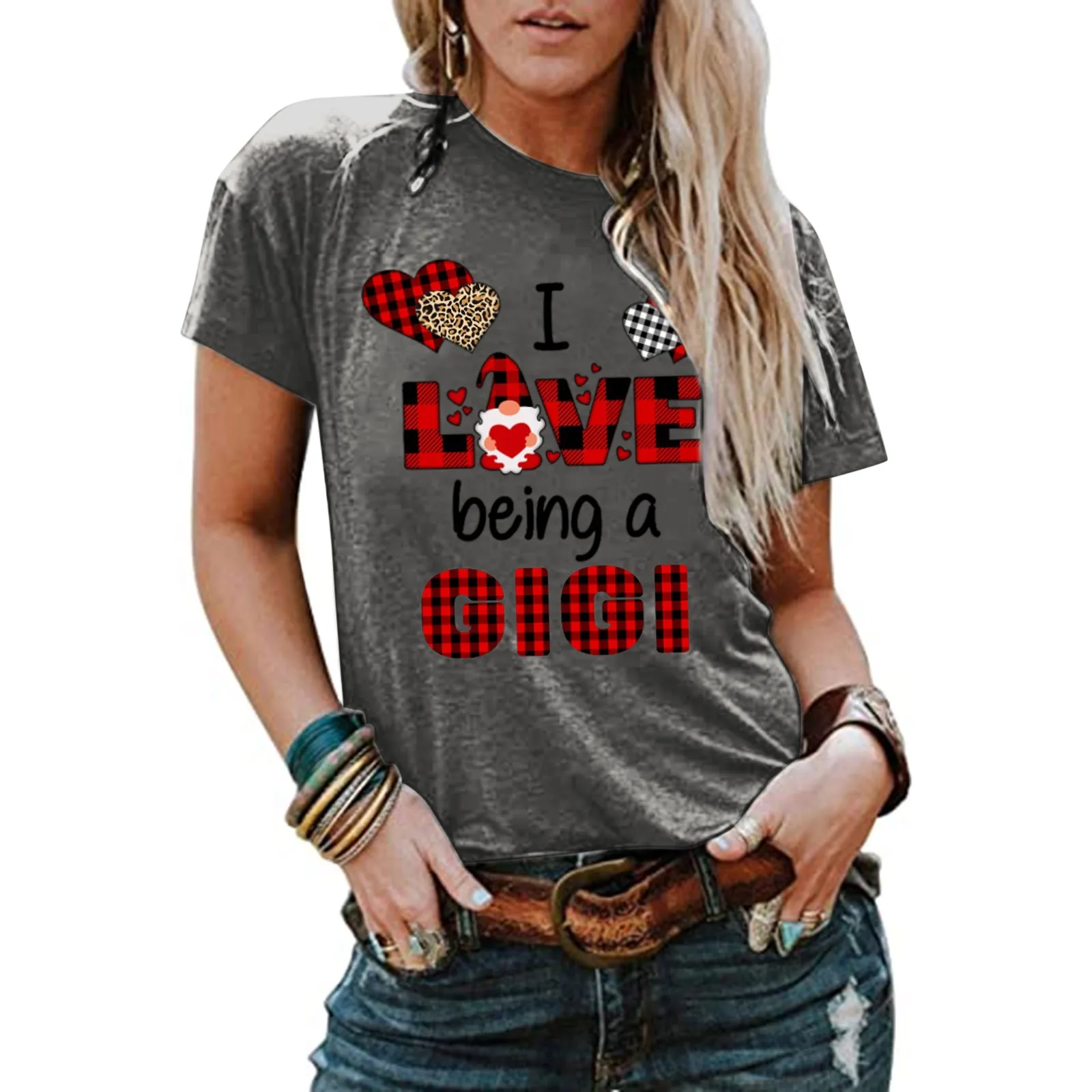 

Plus Size Short Sleeve 3d Love Printed O-neck Tops Tee T-shirt Korean Round Collar Harajuku Camisetas Vintage Elastic Shirt