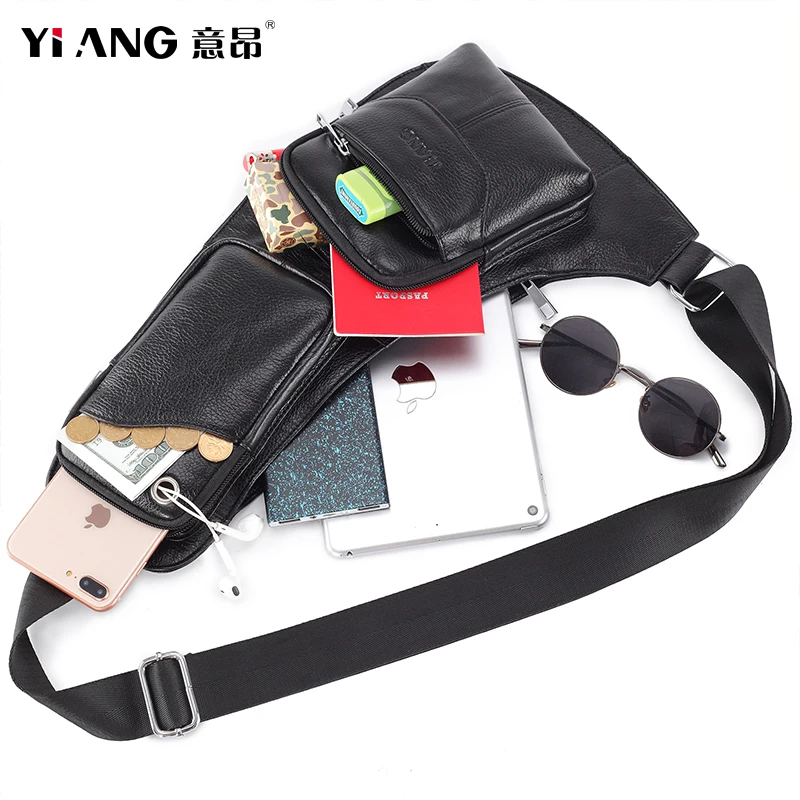 100% натуральная кожа Мужская нагрудная Сумка слинг Повседневная сумка мессенджер