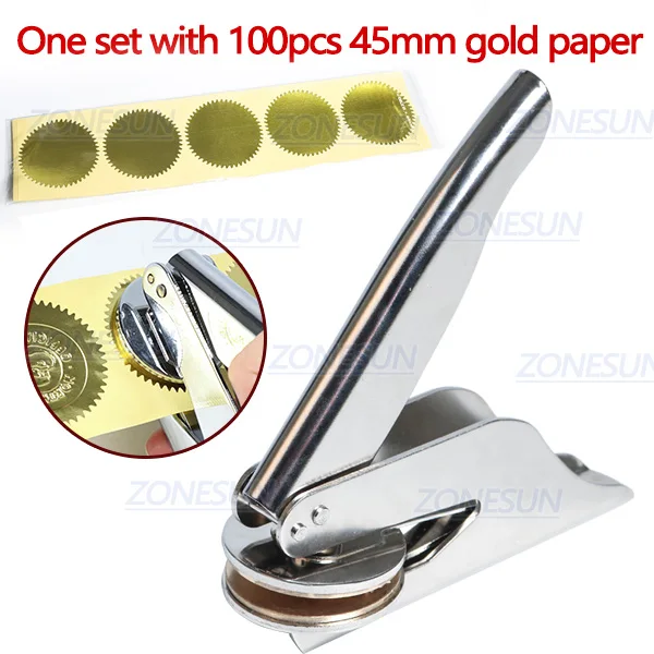 with 100pcs Gold ZONESUN на заказ, латунный штамп с тиснением, логотип, персонализированный штамп с тиснением, штамп для букв, свадебного конверта, документов, пригласительных карт - Цвет: with 100pcs Gold