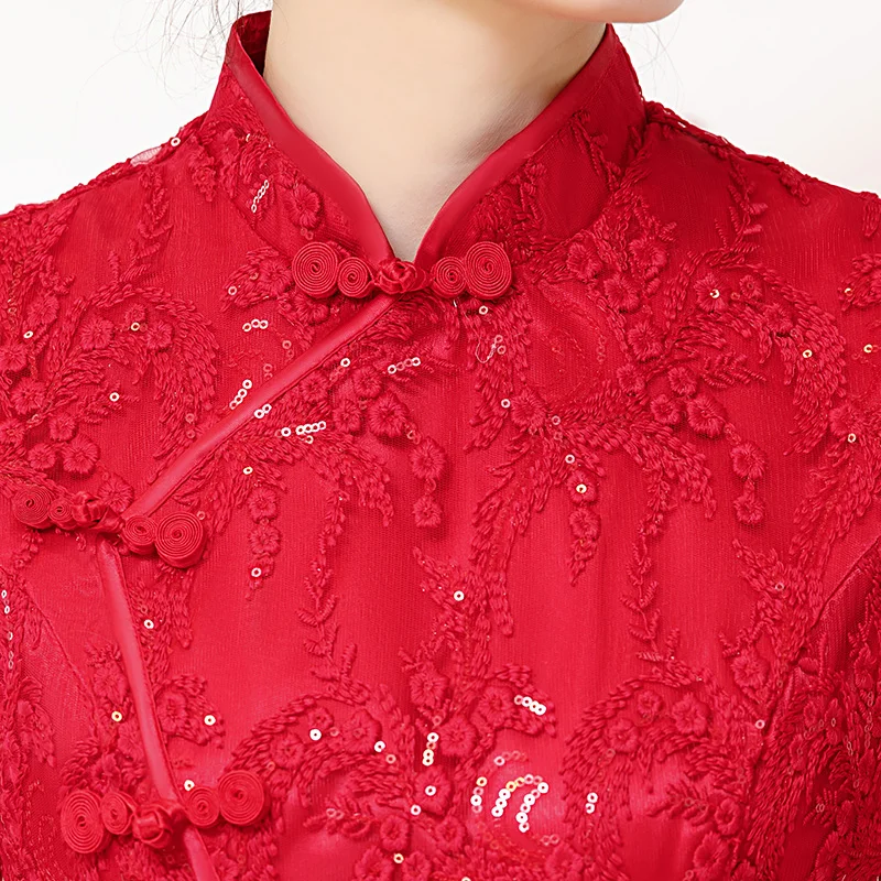 

Plus Size Cheongsam Vintage Chinese style Dress Womans Lace Qipao Slim Party Dresses Button chinese traditional dress size S-4XL
