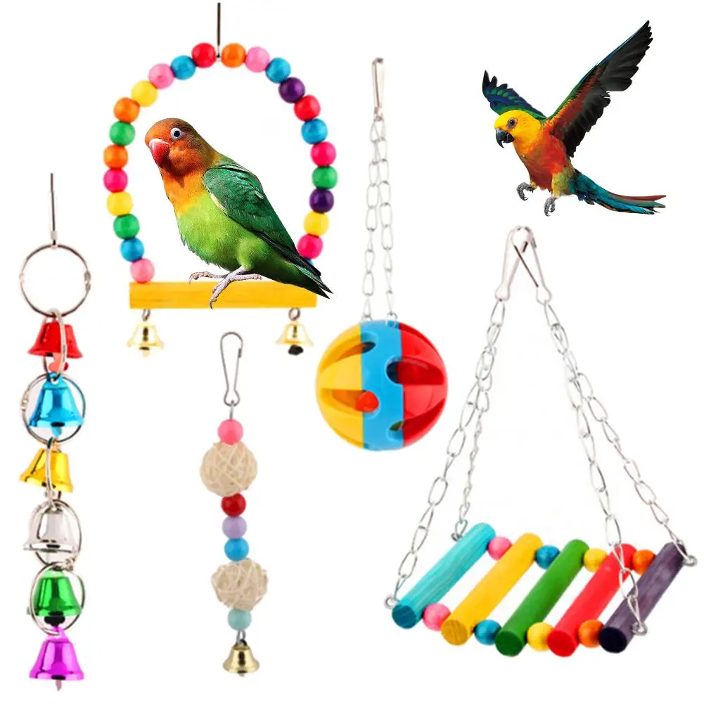

5pcs Parrot Toy Bird Cage Swing Hammock Pet Bird Hanging Bell Hanging Toy Macaw Parrot Love Bird Finches Brids Toy Supplies