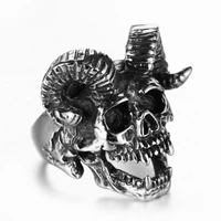 vintage personality mens retro punk sheep head skull frame shape ring alloy metal silver gothic jewelry party accessories