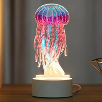 2021 new 5d diamond painting led night lamp decorate desk light cartoon animal jellyfish picture rhinestones handmade craft gift