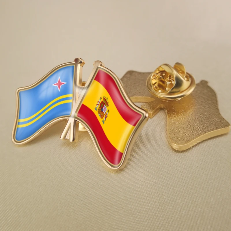 

Aruba and Spain Crossed Double Friendship Flags Lapel Pins Brooch Badges