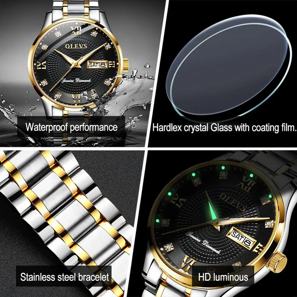 

OLEVS brand fashion business men's mechanical watch Luxury Gold-colored Rhinestone Waterproof Luminous Hands Men's Watch