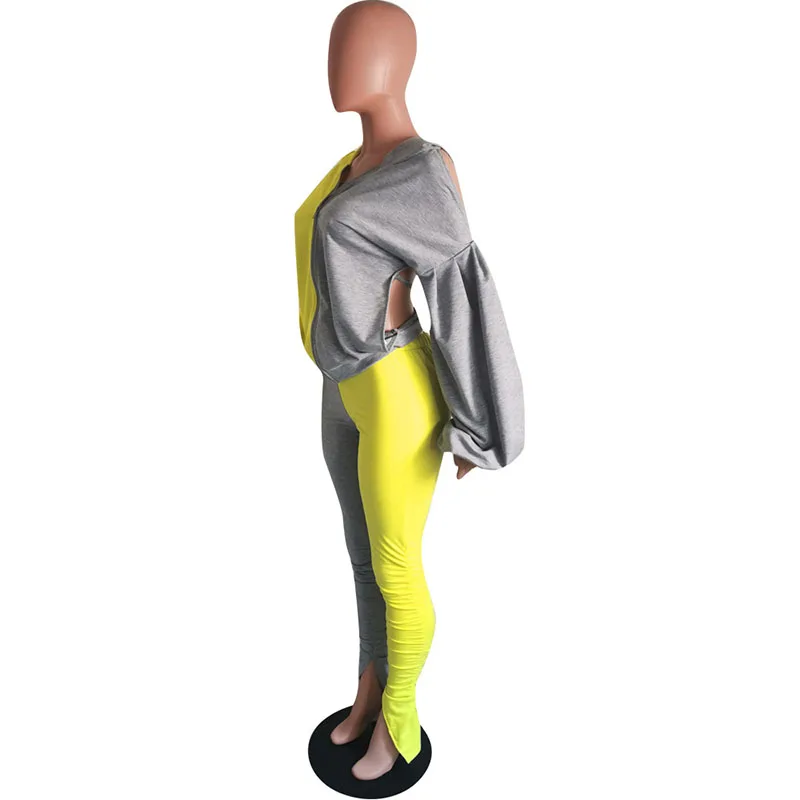 

Autumn and Winter Stitching Backless Suit Solid Color Long Sleeve Zipper Pleated Trousers Suit 2-Piece Sets for Girls