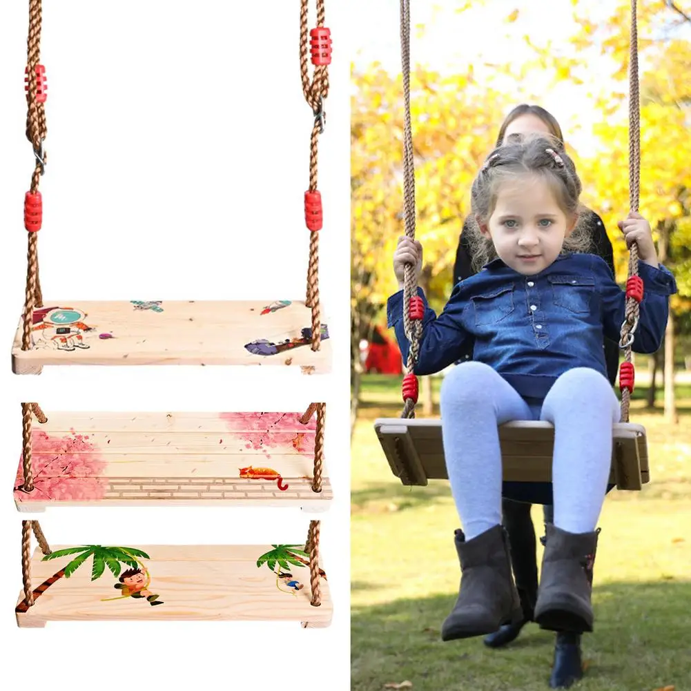 

Детские деревянные качели для помещений и улицы, деревянные подвесные качели с четырьмя досками и веревками для сада