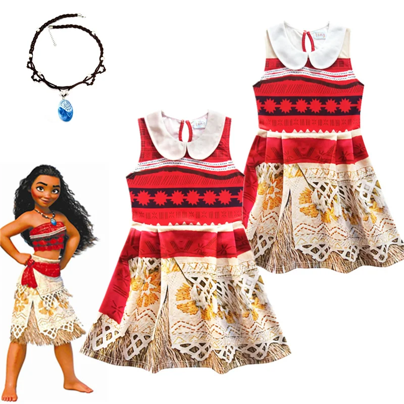 2020 Косплей Костюм принцессы Моаны для детей костюм платья с ожерельем Хэллоуина