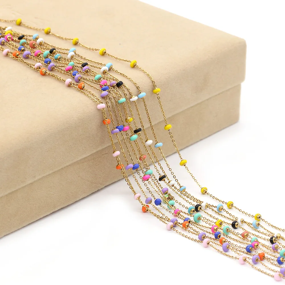 1 Meter Handmade Stainless Steel Chain Stone Rainbow Beads Chains for Jewelry Making DIY Necklace Bracelet Anklet Accessories