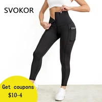 svokor high waist fitness women leggings with pockets push up compression legging exercise girls activewear black gym clothing