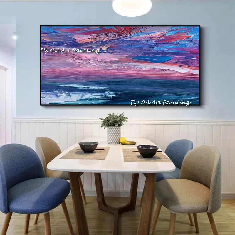 

Purple Beach Ocean100% Handmade Oil Painting Sunset Canvas Wall Art Home Decoration Home Decor No Framed Paintings As A Gift