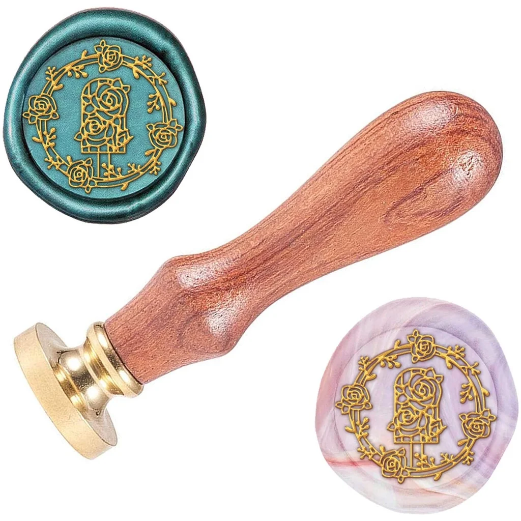 

1PC Wax Seal Stamp Rose 0.98in Vintage Seal Stamp Removable Brass Head Retro Wood Stamp for Greeting Card Wedding Invitation