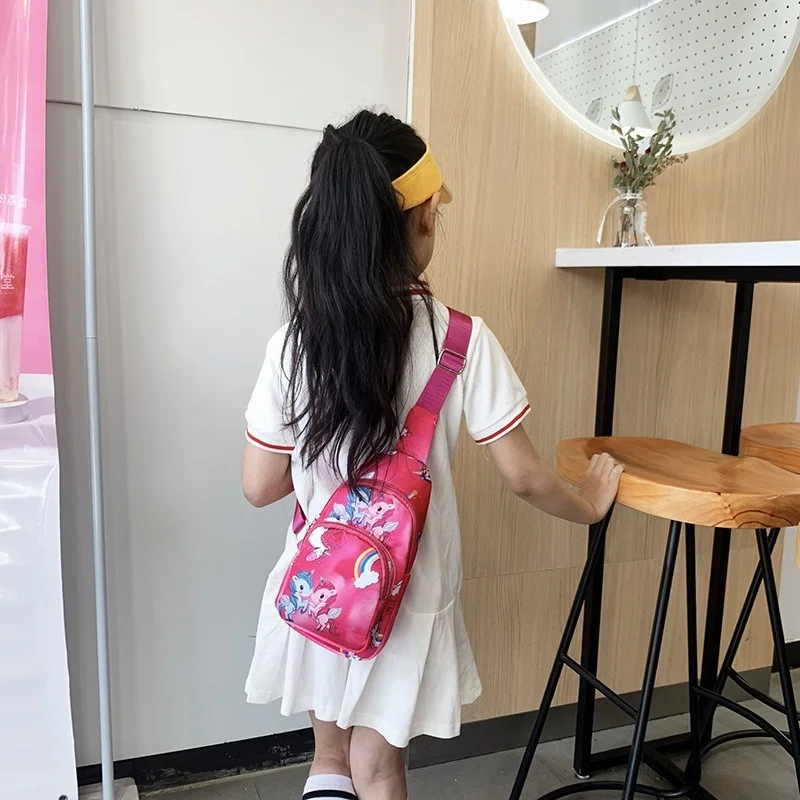 

Girls Pretty Unicorn Pattern Backpack Kids Cute Cartoon Chest Bag Children Canvas Shoulder Bag Zipper Closure