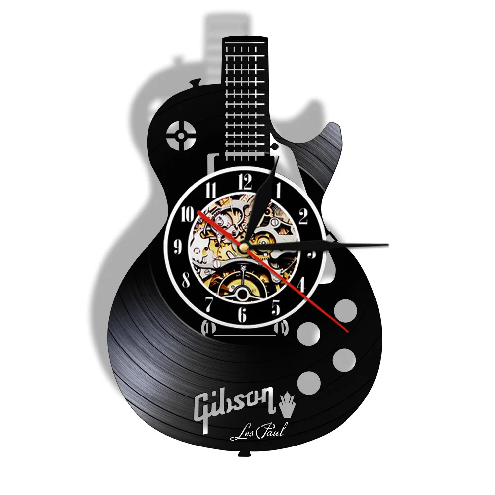 Abstract Guitar Music Wall Art Vinyl Album Re-purposed Record Clock Music Instrument Guitarist Home Decor Rock Band Members Gift