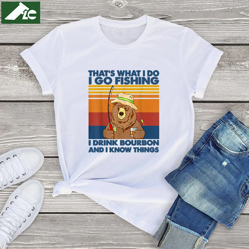 

Unisex Funny Bear t shirt women clothing Thats What I Do 100 cotton kawaii fishing bear womens Shirt mens tops loose tee clothes