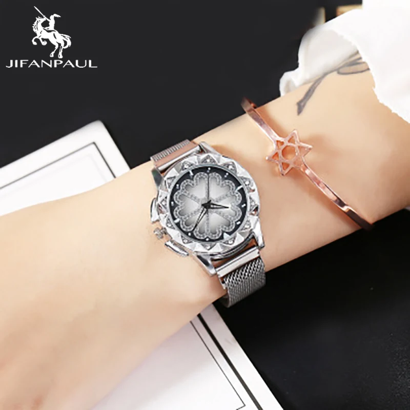 

JIFANPAUL New version of simple fashion trend net red the same new mesh belt female watch to run magnet watch ladieswatches2021