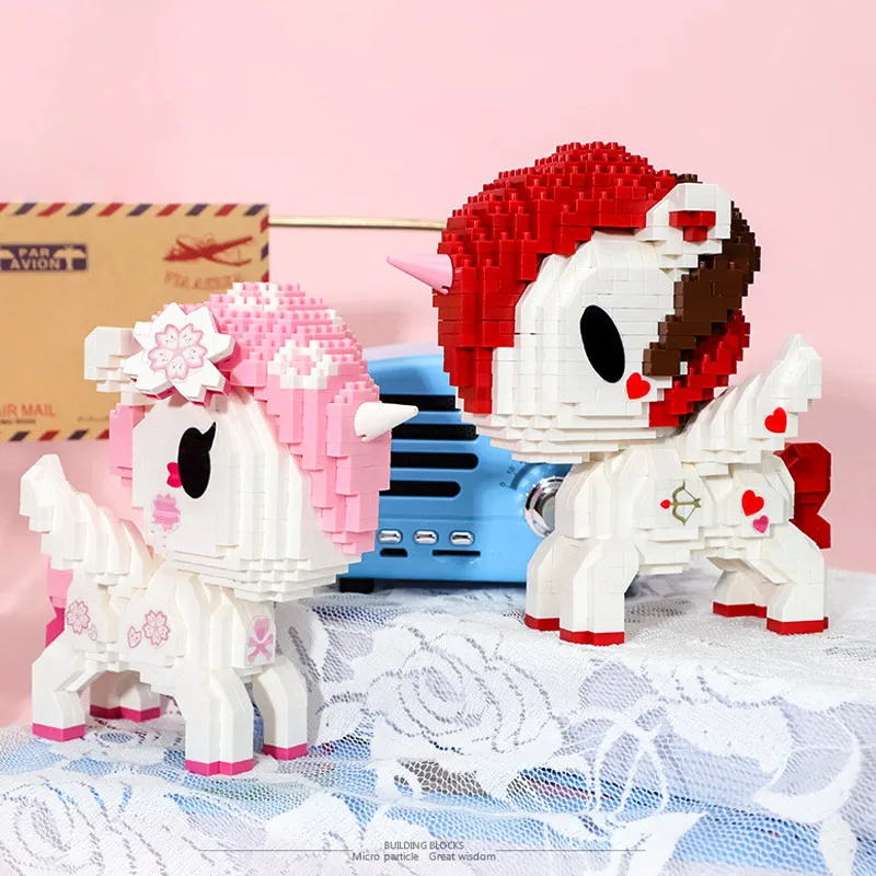 Милые животные мини единороги микро алмазные строительные блоки мультяшная