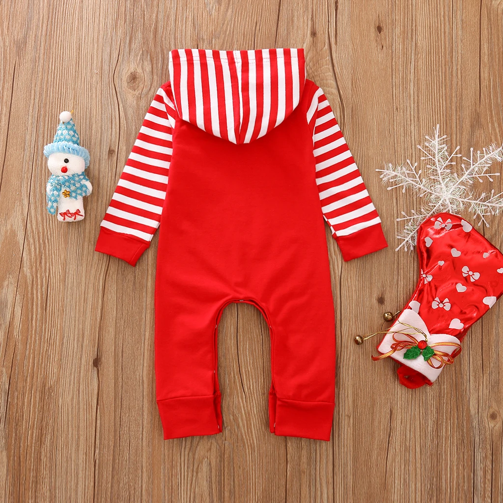 Baby Spring Autumn Clothes Christmas Rompers Newborn Jumpsuits Baby Girls Boys Hoodie Striped Print One-Pieces Sleepwear