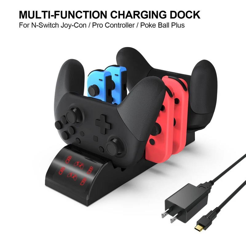 

6 в 1 Подставка для зарядной станции для контроллера Nintendo Switch Pro, док-станция для геймпада светодиодный светодиодным индикатором, поддержка и...