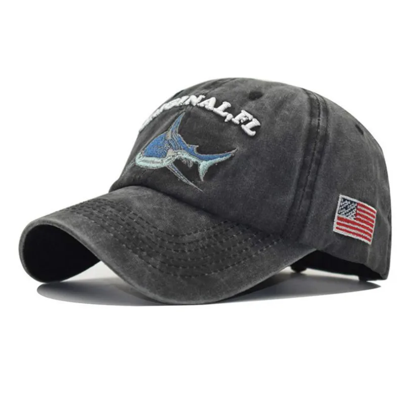 

Embroidery Washed Cotton Shark Dad Hat For Men Vintage Baseball Cap Hip Hop Curved Fishing Cap Summer Fish Snapback Women Hat