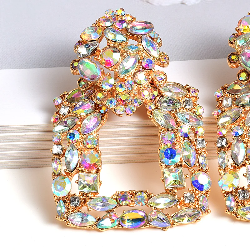 New Arrival Colorful Crystals Square Metal Drop Earrings High-Quality Fashion Rhinestone Jewelry Accessories For Women Wholesale | Украшения