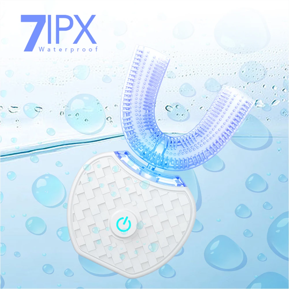 

360 Degrees Automatic U Type Sonic Electronic Toothbrush Intelligent Rechargeable USB 4 Modes Timer Blue Light Tooth Whitening