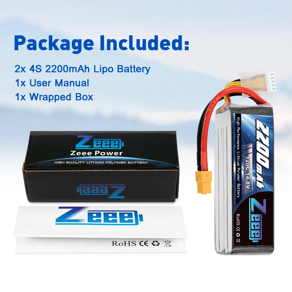 2 блока zeee 148 v 120c 2200mah 4s lipo батарея с разъе
