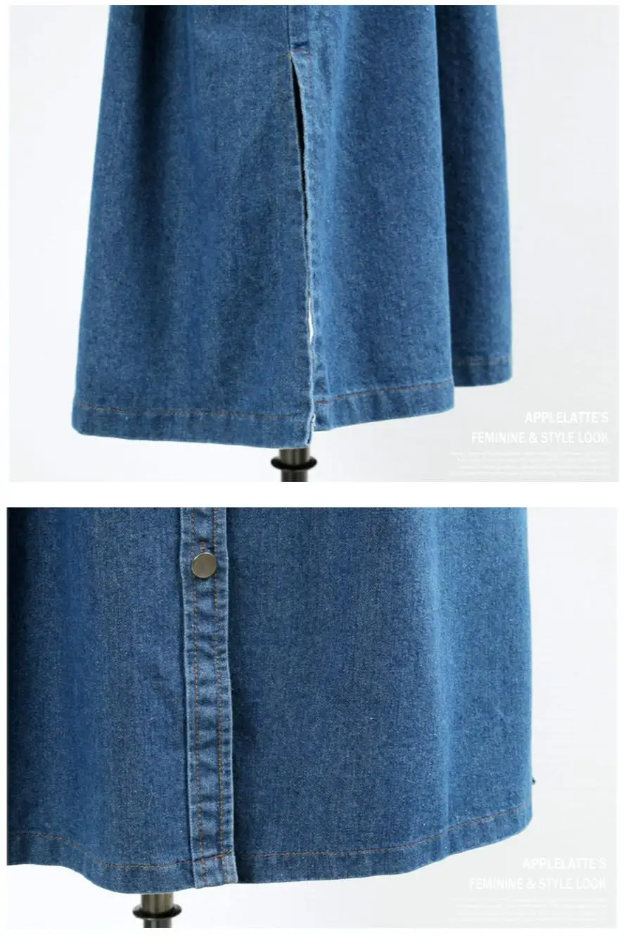 L-4XL Autumn Women Plus size Denim Trench Coat Female Button Casual Blue Overalls Pocket Big Large Size Long Coats | Женская одежда