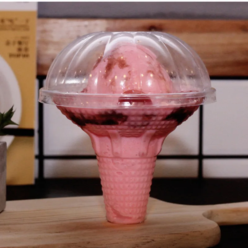 

50pcs Creative large transparent disposable ice cream cup party birthday favor cake cup 500ml pet dessert plastic cups with lid